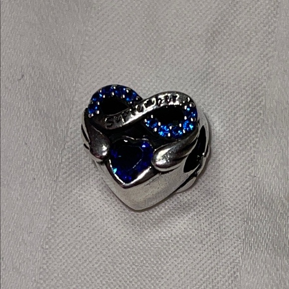 Silver Heart Infinity Charm with Blue Accents Engraved with September - Picture 2 of 5